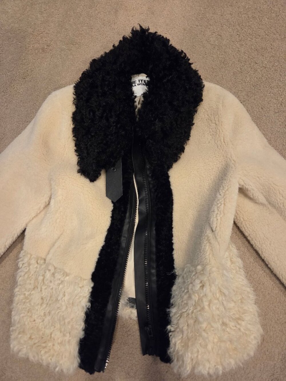 Zara NWOT Black Cream Sherpa Jacket L
